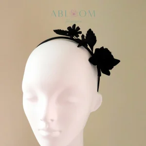 Mixed Floral Headband- Upcycled Black leather