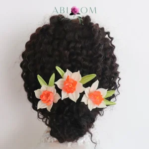 Daffodils- Set of 3 Cream and Orange Hairpins